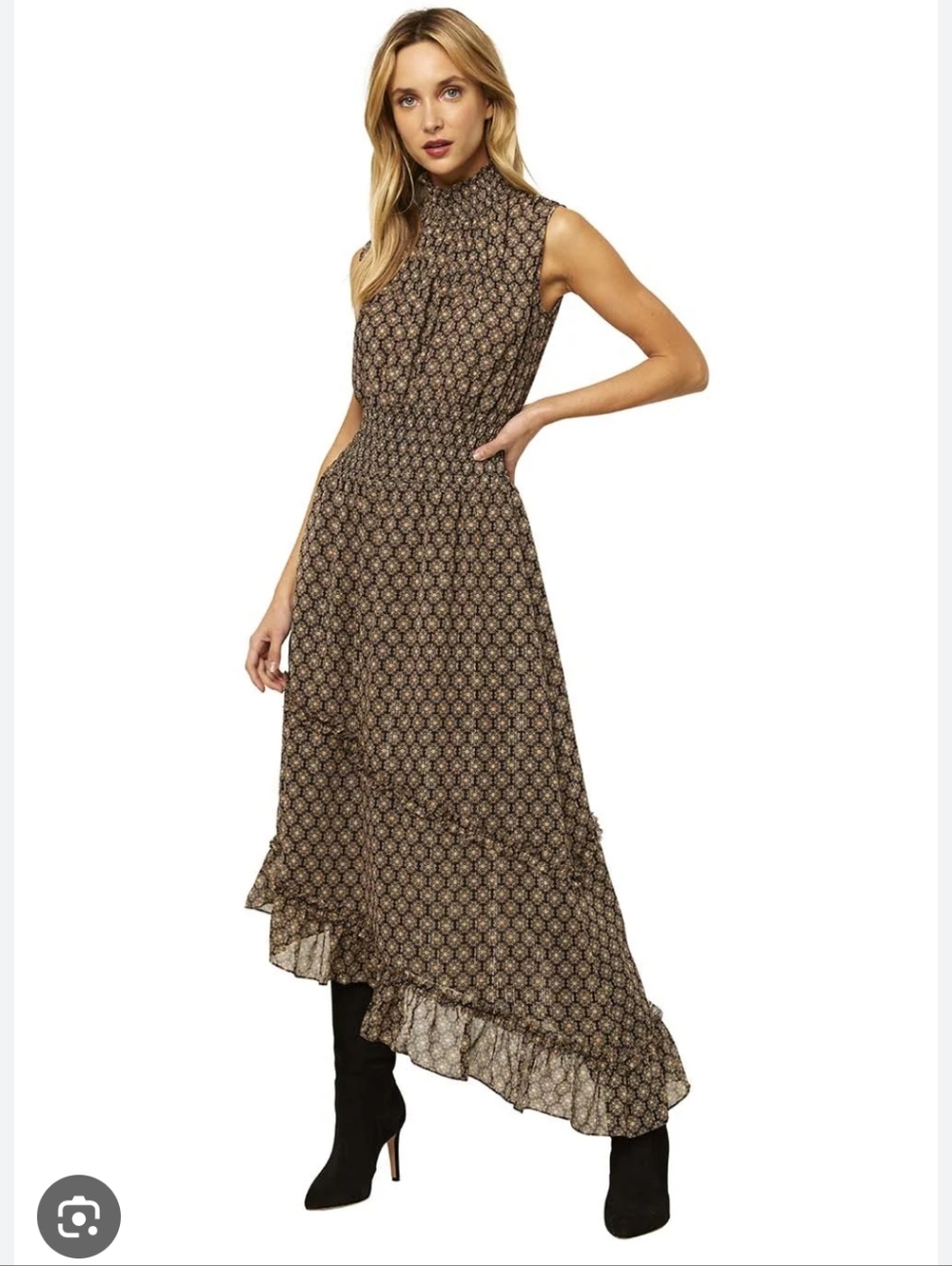 Misa Los Angeles Shalom Dress In Medallion Print Brown Gold Cream Women's XS